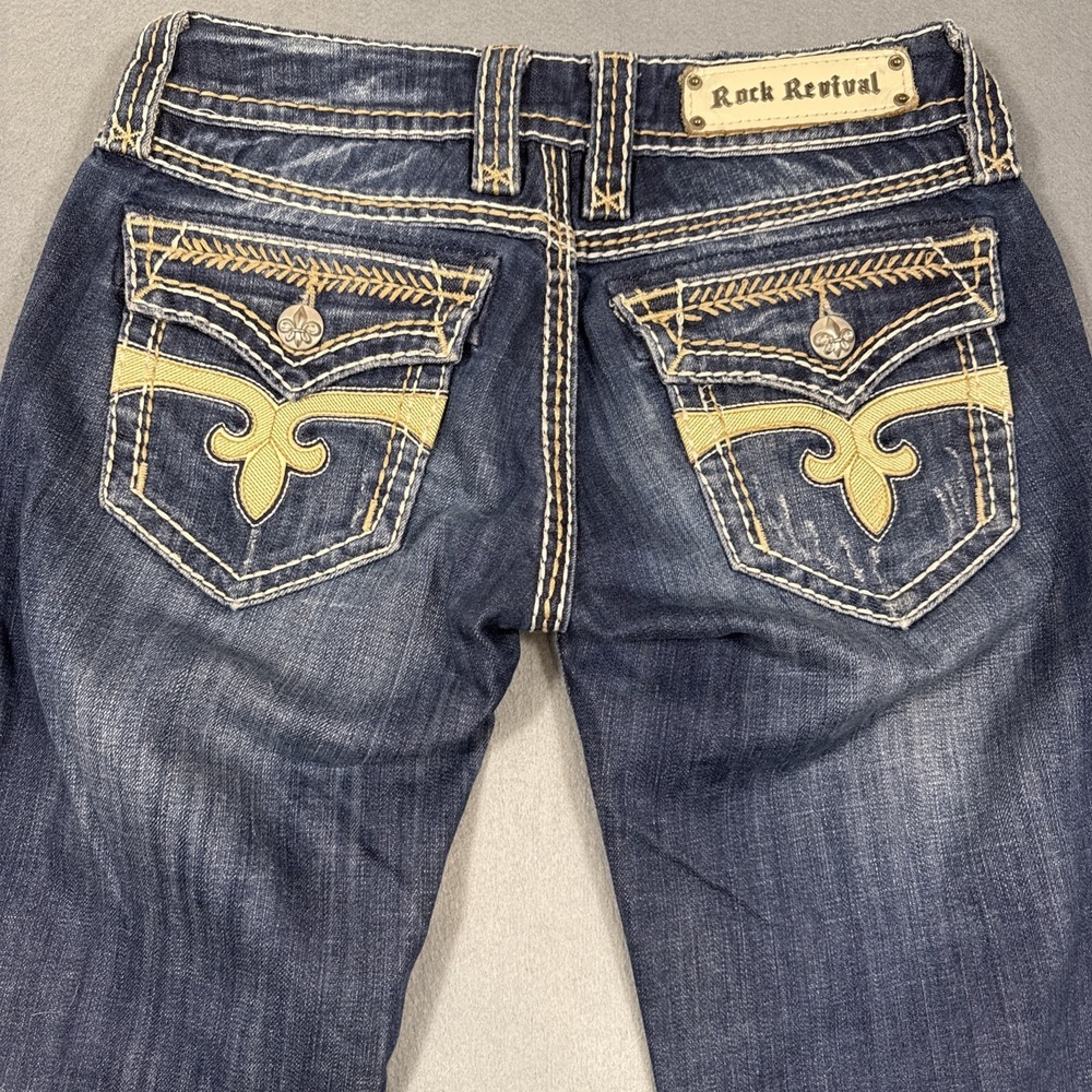 Rock Revival Jeans WOMENS 27 Dara Boot Embellished thick Stitching  WHISKERING